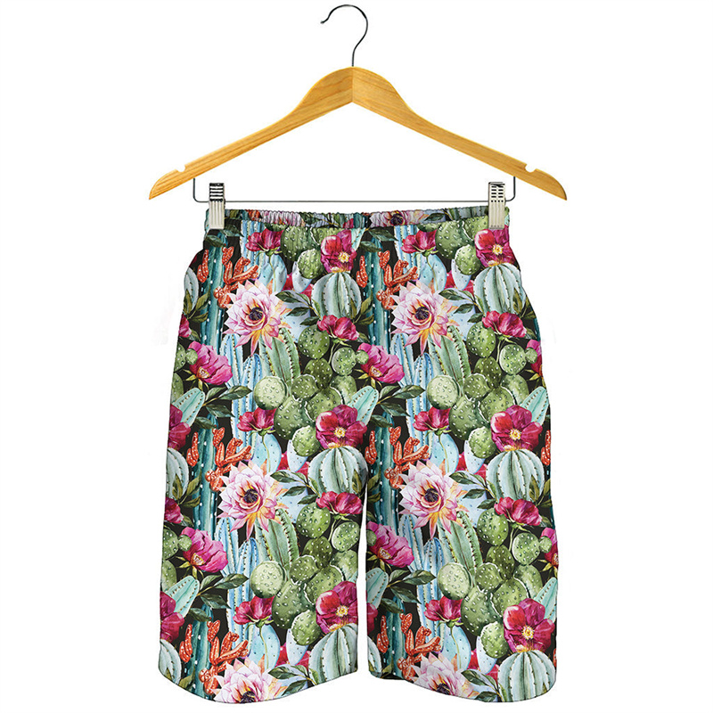 Trunks Board Surf - Tropical Cactus Succulent Graphic Beach Shorts