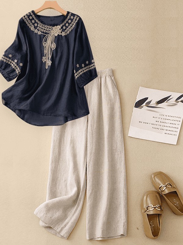 High-End Cotton Linen Set Wome - Linen Shirt Breathable ulasan dan harga