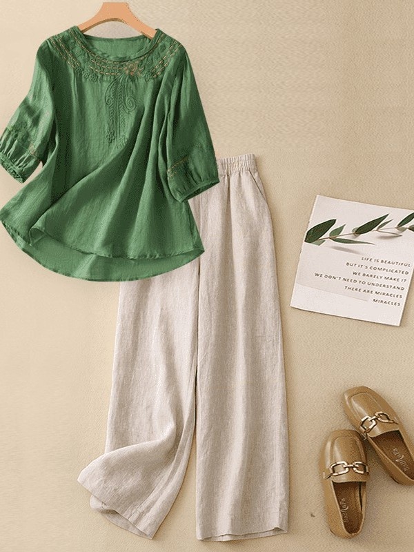 High-End Cotton Linen Set Wome - Linen Shirt Breathable ulasan dan harga