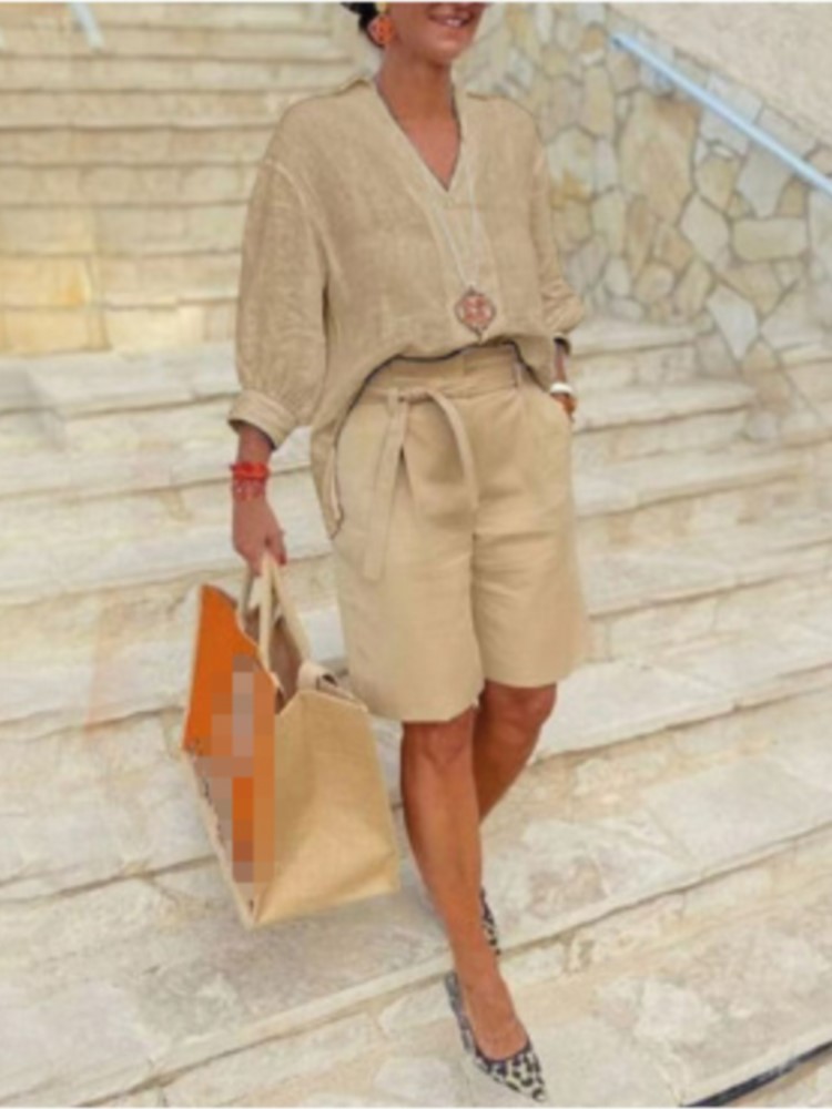 Women Suits Elegant Style Two  - Linen Shirt Breathable ulasan dan harga
