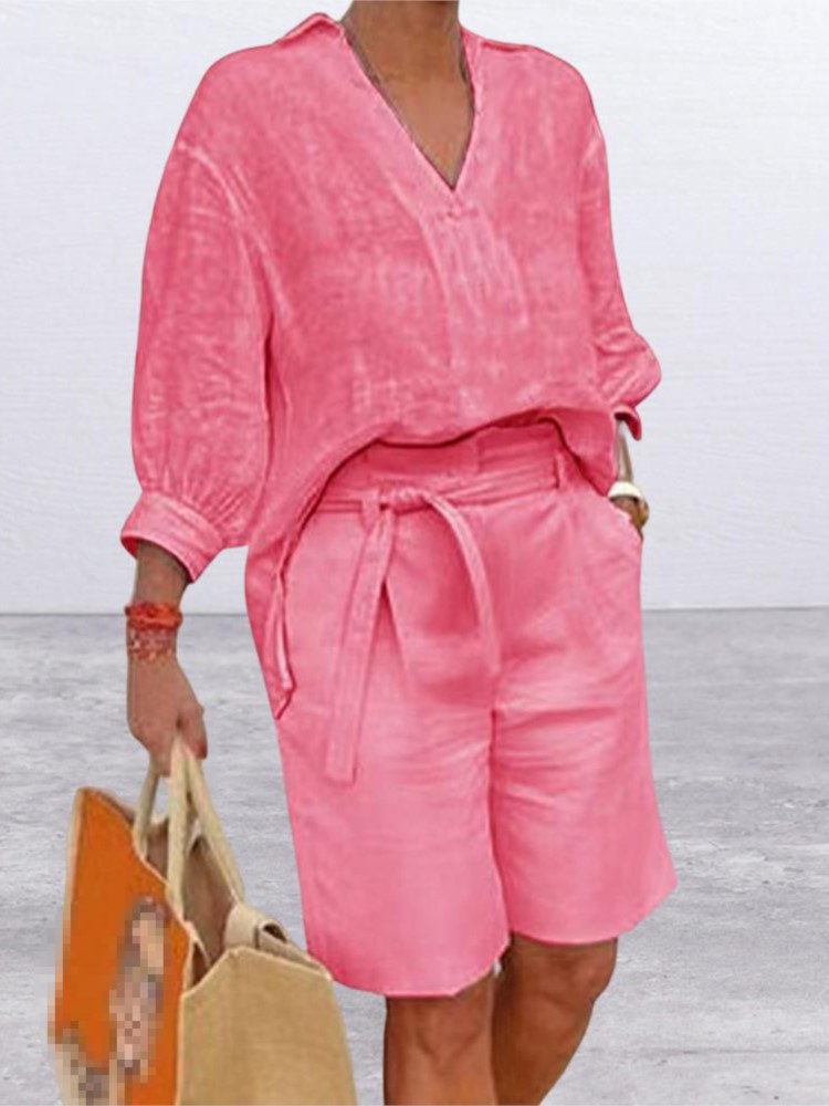 Women Suits Elegant Style Two  - Linen Shirt Breathable ulasan dan harga